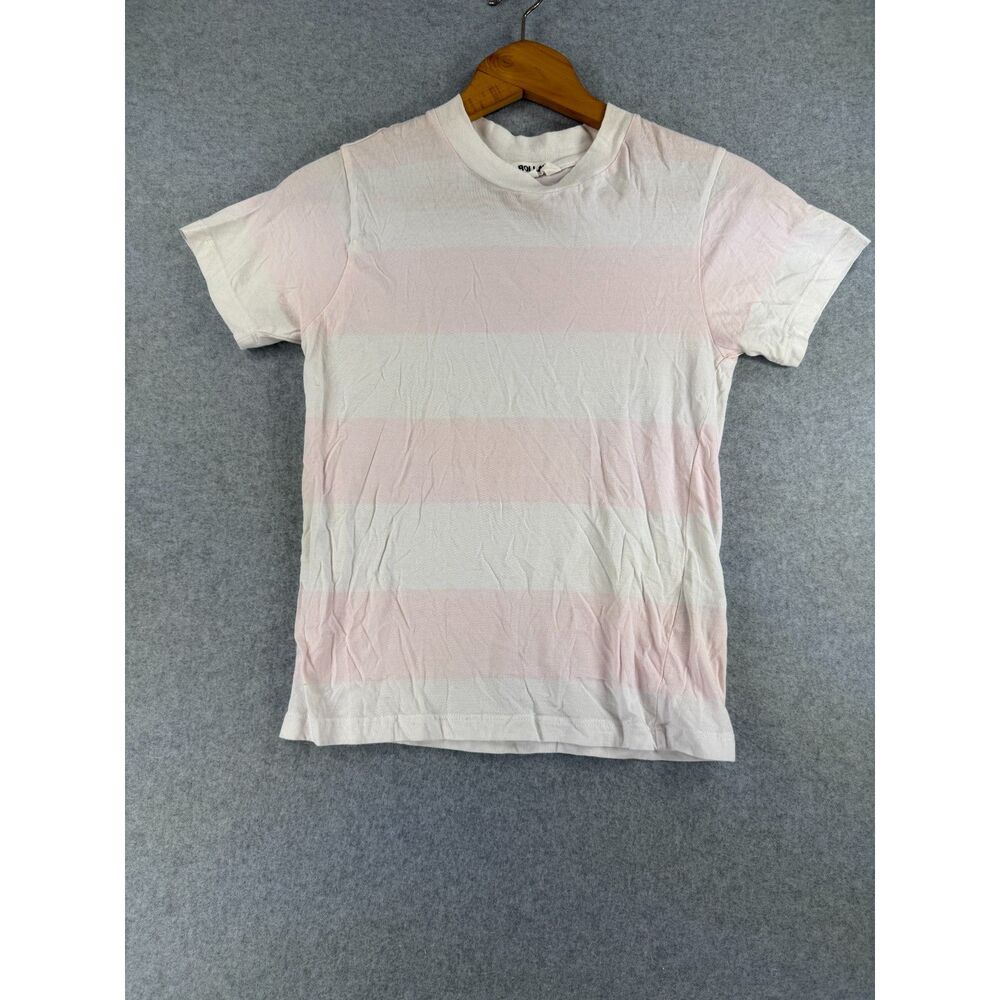 Rolla’s Women’s Small Pink White Striped Short Sleeve Crew Neck T-Shirt 3591